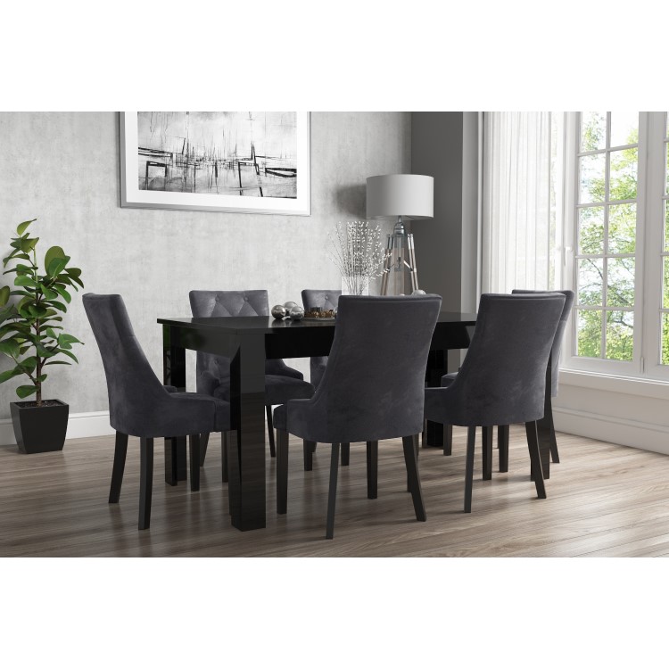 Kaylee Grey Velvet Dining Chairs with Black Legs - Set of 2