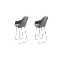 GRADE A1 - Two Grey Velvet Tub Bar Stool with Chrome Legs - Logan Bundle