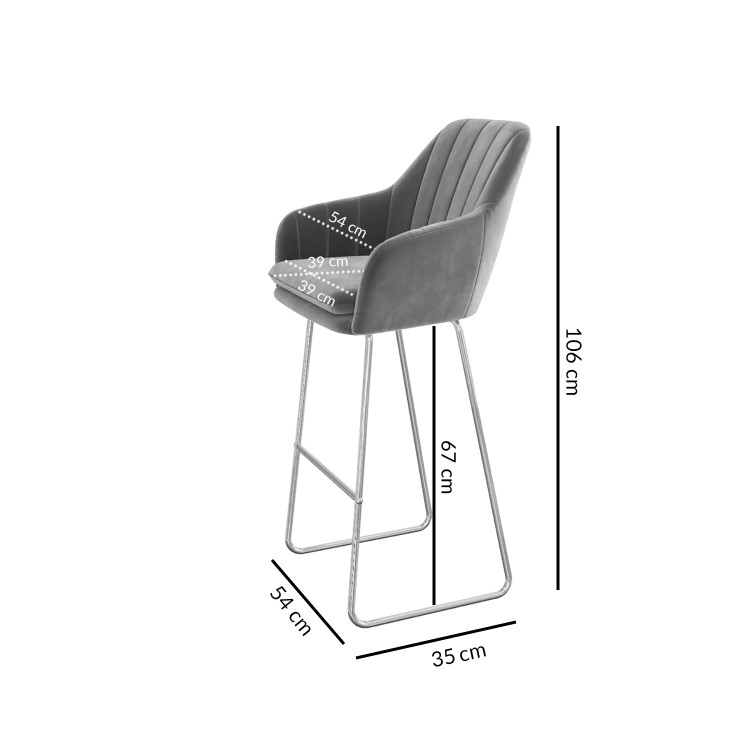 GRADE A1 - Two Grey Velvet Tub Bar Stool with Chrome Legs - Logan Bundle