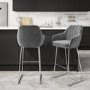 Grey Velvet Bar Stool with Back - 77cm - Logan