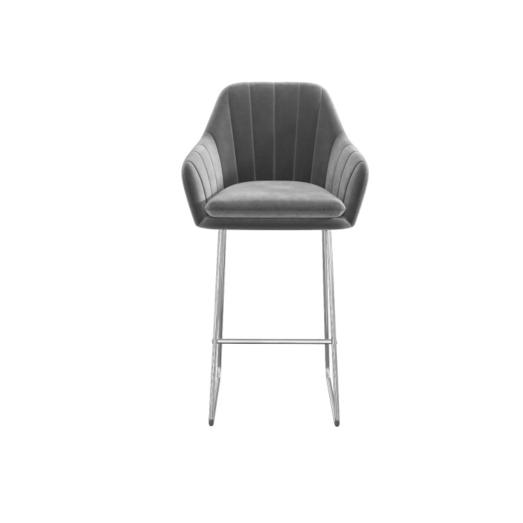 Grey Velvet Bar Stool with Back - 77cm - Logan