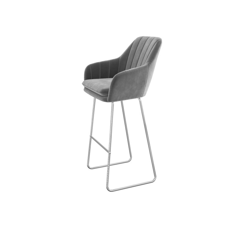Grey Velvet Bar Stool with Back - 77cm - Logan