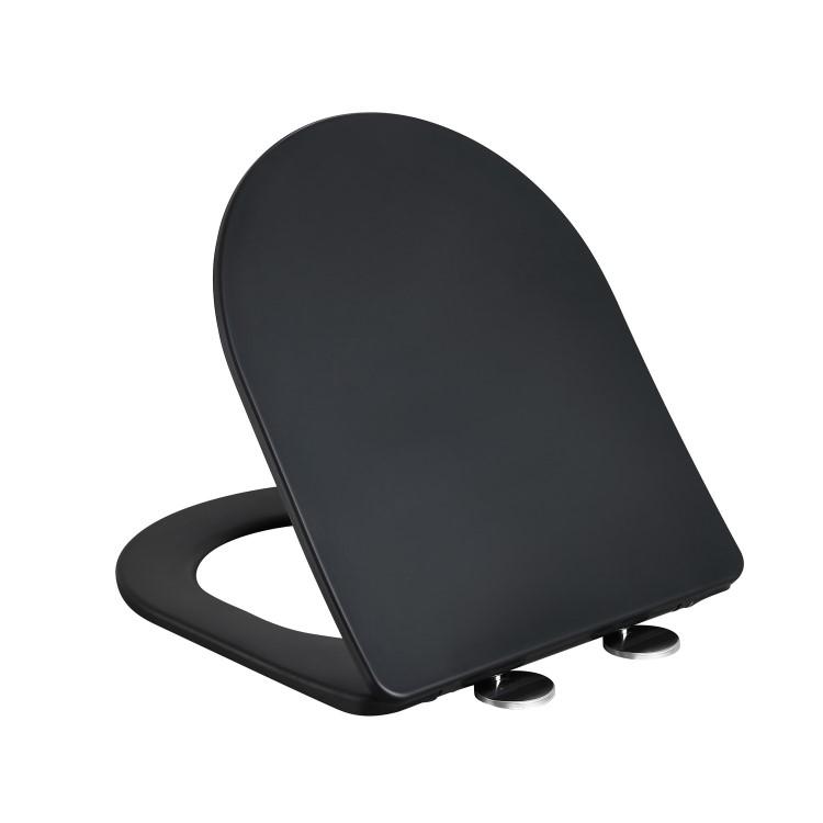 ALMOST PERFECT - Matt Black Wall Hung Rimless Short Projection Toilet with Soft Close Seat – Verona