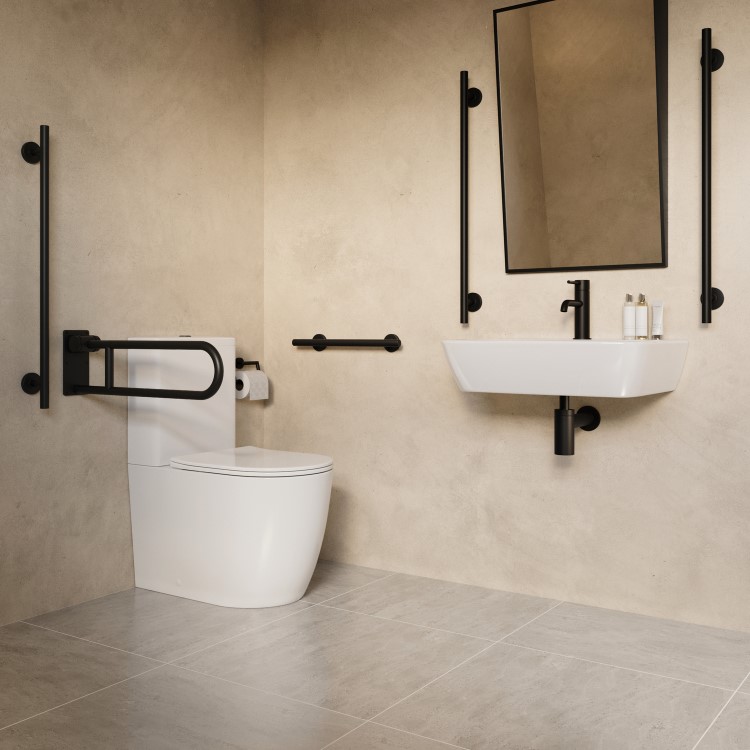 Black Bathroom Grab Rail 600 x 77mm - Arissa