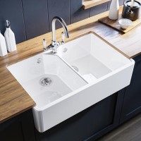 Double Bowl Undermount White Ceramic Belfast and Butler Kitchen Sink - Taylor & Moore Ada