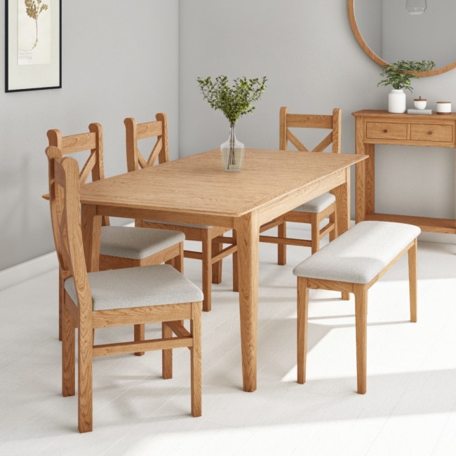 Extendable Dining Set in Solid Oak with 4 Dining Chairs and 1 Bench - Seats 6 - Adeline