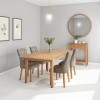 Extendable Dining Set in Solid Oak with 4 Mink Velvet Dining Chairs - Adeline