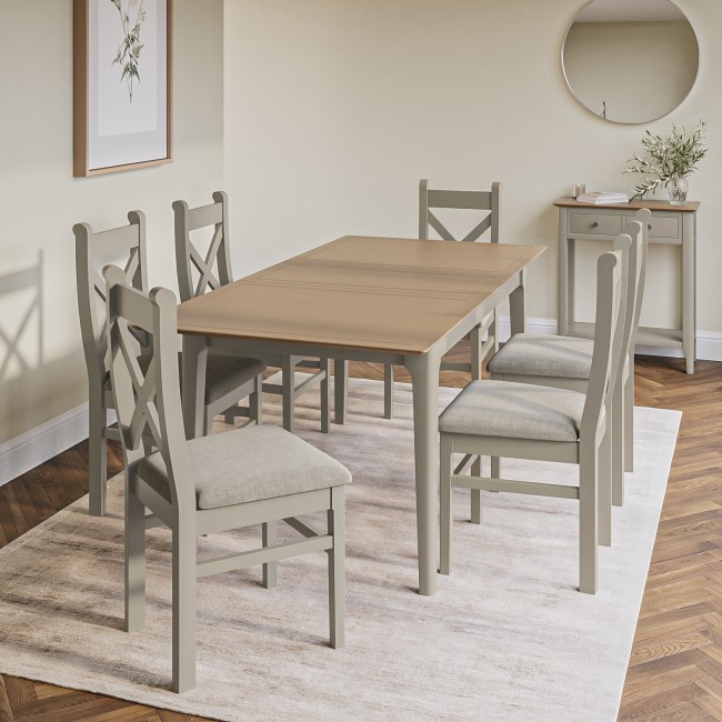 Extendable Dining Table & 6 Chairs in Dove Grey Fabric & Solid Oak - Adeline