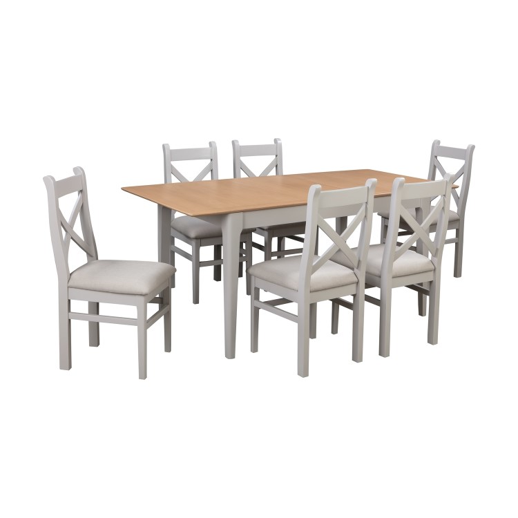 Extendable Dining Table & 6 Chairs in Dove Grey Fabric & Solid Oak - Adeline