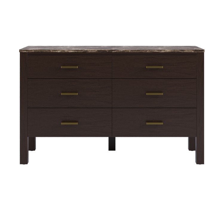 Wide Dark Wood Sideboard with Marble Top - Alessio
