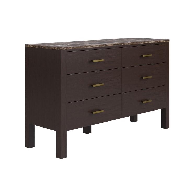 Wide Dark Wood Sideboard with Marble Top - Alessio