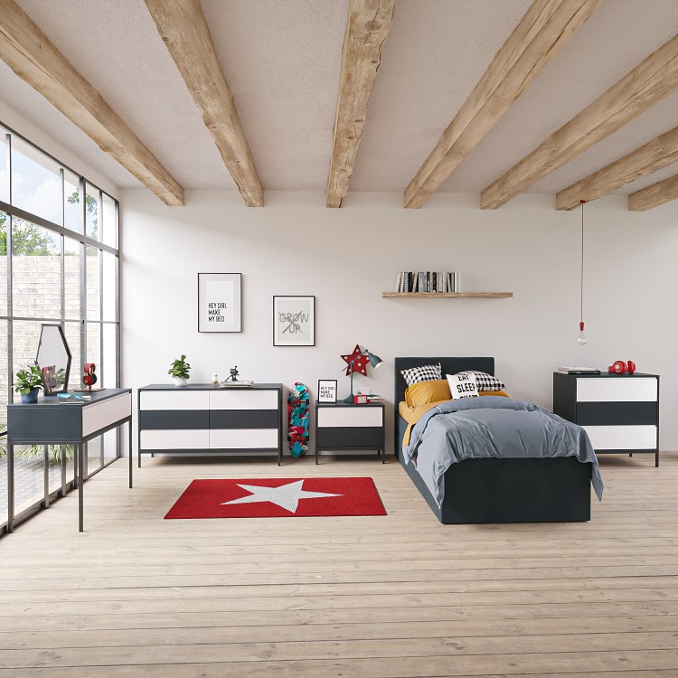 Kids Wide Grey Retro Chest of 6 Drawers with Legs - Aiko