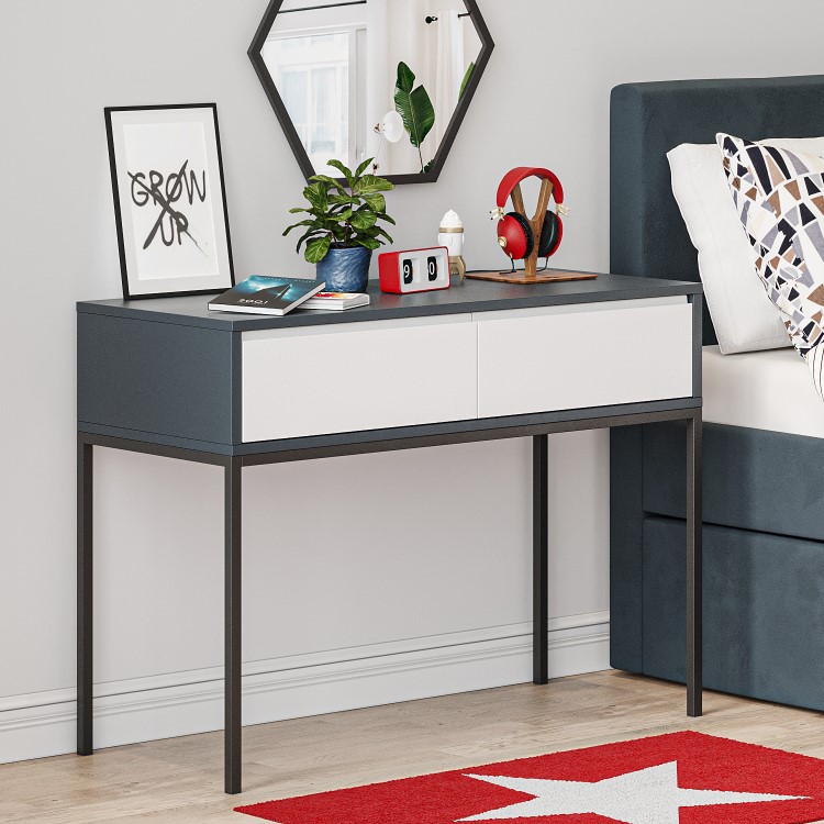 Small Dark Grey Kids Desk with Drawers - Aiko