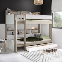 White and Oak Bunk Bed with Storage Shelves and Drawer - Aire White and Oak Bunk Bed with Storage Shelves and Drawer - Aire