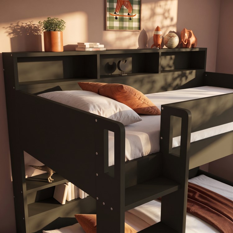 Green Bunk Bed with Storage Shelves and Drawer - Aire