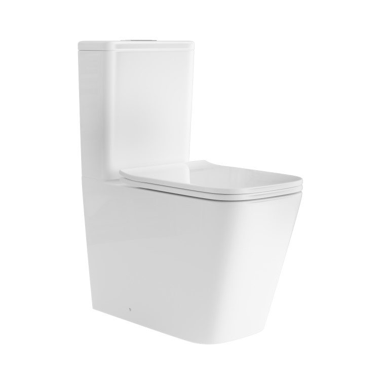 GRADE A1 - Close Coupled Rimless Closed Back Toilet with Soft Close Seat - Albi