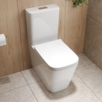 Close Coupled Back to Wall Rimless Toilet with Soft Close Seat and Square Chrome Flush Button - Albi