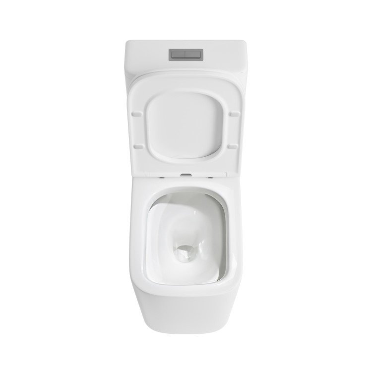 Close Coupled Back to Wall Rimless Toilet with Soft Close Seat and Square Chrome Flush Button - Albi