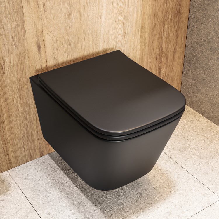 Matt Black Wall Hung Rimless Toilet with Soft Close Seat & Tornado Flush - Albi