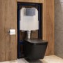 Matt Black Wall Hung Toilet with Soft Close Seat, Chrome Mechanical Flush Plate, 1168mm Frame & Cistern - Albi
