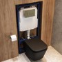 Matt Black Wall Hung Toilet with Soft Close Seat, Brass Mechanical Flush Plate, 1168mm Frame & Cistern - Albi