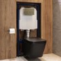 Matt Black Wall Hung Toilet with Soft Close Seat, Brass Mechanical Flush Plate, 1168mm Frame & Cistern - Albi