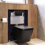 Matt Black Wall Hung Toilet With Soft Close Seat, Black Pnuematic Flush Plate, 820mm Frame & Cistern - Albi