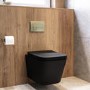 Matt Black Wall Hung Toilet with Soft Close Seat, Brass Pnuematic Flush Plate, 820mm Frame & Cistern - Albi