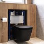 Matt Black Wall Hung Toilet with Soft Close Seat, Black Glass Sensor Flush Plate, 820mm Frame & Cistern - Albi