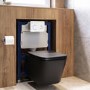 Matt Black Wall Hung Toilet with Soft Close Seat, White Glass Sensor Flush Plate, 820mm Frame & Cistern - Albi
