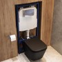 Matt Black Wall Hung Toilet with Soft Close Seat, Chrome Pnuematic Flush Plate, 1168mm Frame & Cistern - Albi