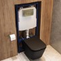 Matt Black Wall Hung Toilet with Soft Close Seat, Brass Pnuematic Flush Plate, 1168mm Frame & Cistern - Albi