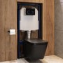 Matt Black Wall Hung Toilet with Soft Close Seat, Black Glass Sensor Flush Plate, 1168mm Frame & Cistern - Albi