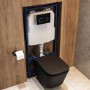 Matt Black Wall Hung Toilet with Soft Close Seat, Black Glass Sensor Flush Plate, 1168mm Frame & Cistern - Albi
