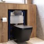 Matt Black Wall Hung Toilet with Soft Close Seat, Gunmetal Pnuematic Flush Plate, 820mm Frame & Cistern - Albi
