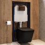 Matt Black Wall Hung Toilet with Soft Close Seat, Bronze Pnuematic Flush Plate, 1168mm Frame & Cistern - Albi