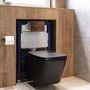 Matt Black Wall Hung Toilet with Soft Close Seat, Bronze Pnuematic Flush Plate, 820mm Frame & Cistern - Albi