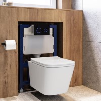 Wall Hung Toilet with Soft Close Seat, Black Glass Sensor Flush Plate, 820mm Frame & Cistern - Albi