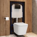 BUN/ALBIWH/91053 Wall Hung Toilet with Soft Close Seat, Pneumatic Black Flush Plate, 1168mm Frame & Cistern - Albi