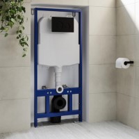 ALMOST PERFECT - Concealed Cistern with 1170mm Wall Hung Toilet Frame and Matt Black Mechanical Flush Plate - Zana