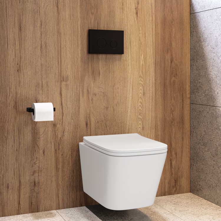 Wall Hung Toilet with Soft Close Seat, Mechanical Black Flush Plate, 1168mm Frame & Cistern - Albi