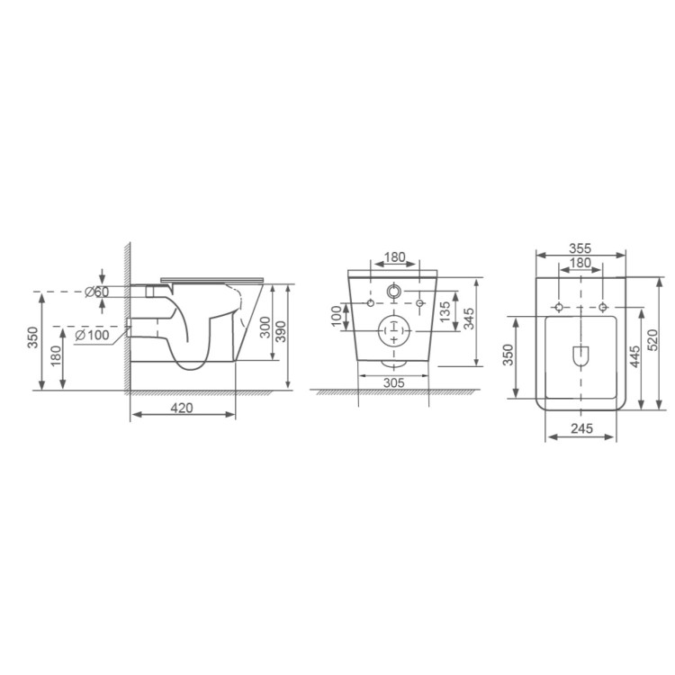 Wall Hung Toilet with Soft Close Seat, Mechanical Black Flush Plate, 1168mm Frame & Cistern - Albi