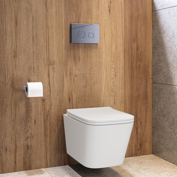 Wall Hung Toilet with Soft Close Seat, Mechanical Brushed Brass Flush Plate, 1168mm Frame & Cistern - Albi