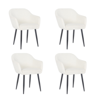 Set of 4 Cream Boucle Armchair Dining Chairs With Black Legs - Ally