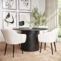 Set of 2 Cream Boucle Armchair Dining Chairs With Black Legs - Ally