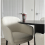 Set of 2 Cream Boucle Armchair Dining Chairs With Black Legs - Ally