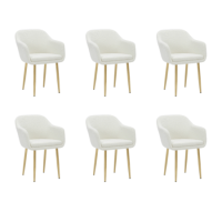 Set of 6 Cream Boucle Armchair Dining Chairs With Gold Legs - Ally Set of 6 Cream Boucle Armchair Dining Chairs With Gold Legs - Ally