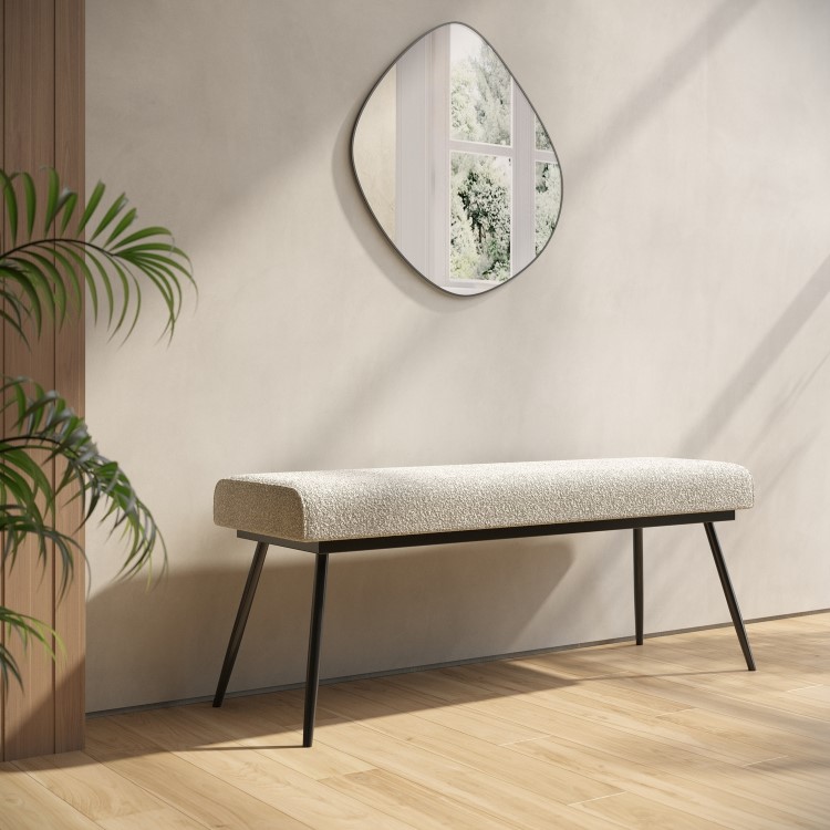Large Cream Boucle Hallway Bench - Seats 2 - Ally