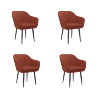 Set of 4 Burnt Orange Boucle Dining Chairs with Arms - Ally Set of 4 Burnt Orange Boucle Dining Chairs with Arms - Ally