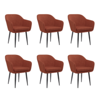 Set of 6 Burnt Orange Boucle Dining Chairs with Arms - Ally Set of 6 Burnt Orange Boucle Dining Chairs with Arms - Ally